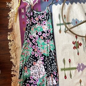 Urban Outfitters Floral Patchwork Spaghetti Strap Midi Dress S Asymmetrical